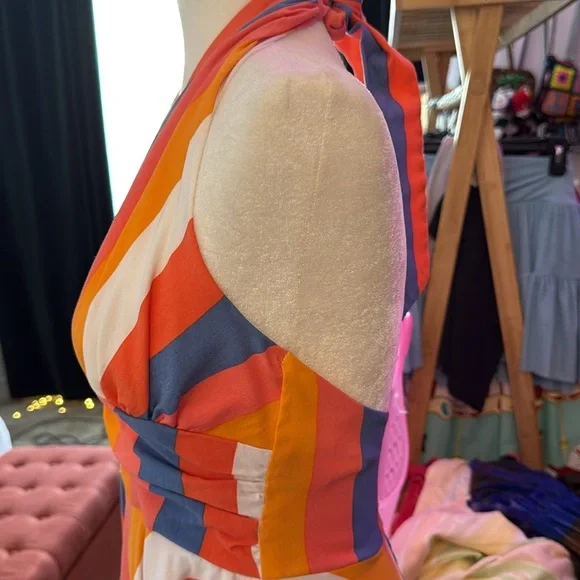 Retro Striped Pin Up Bettie Page Halter Dress - Picture 4 of 5